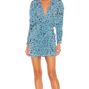 L'Academie Nicoletta Blue Floral Bodycon Dress with Dolman Sleeves
